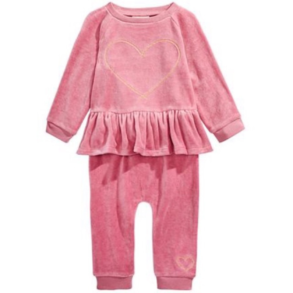 Dusty pink velvet ruffle top & jogger pants set